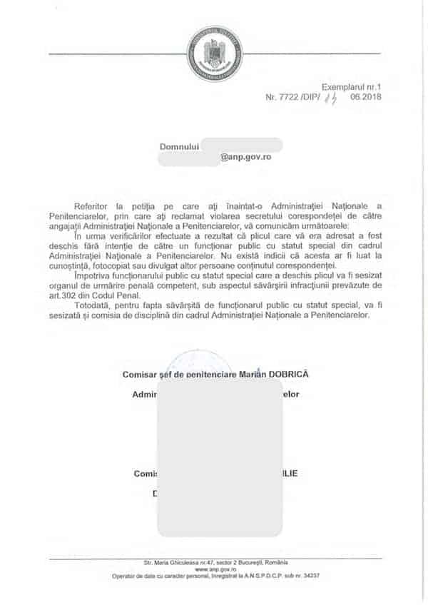 Raspuns ANP violarea secretului corespondentei