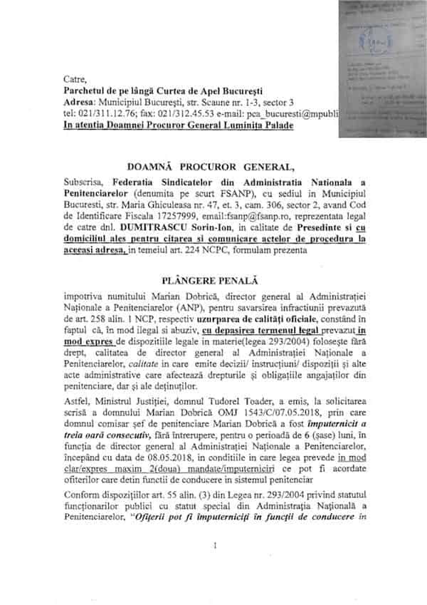 Plangere Marian Dobrica - uzurpare de calitati oficiale 16092018