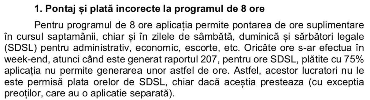 1. Pontaj si plata incorecte la programul de 8 ore