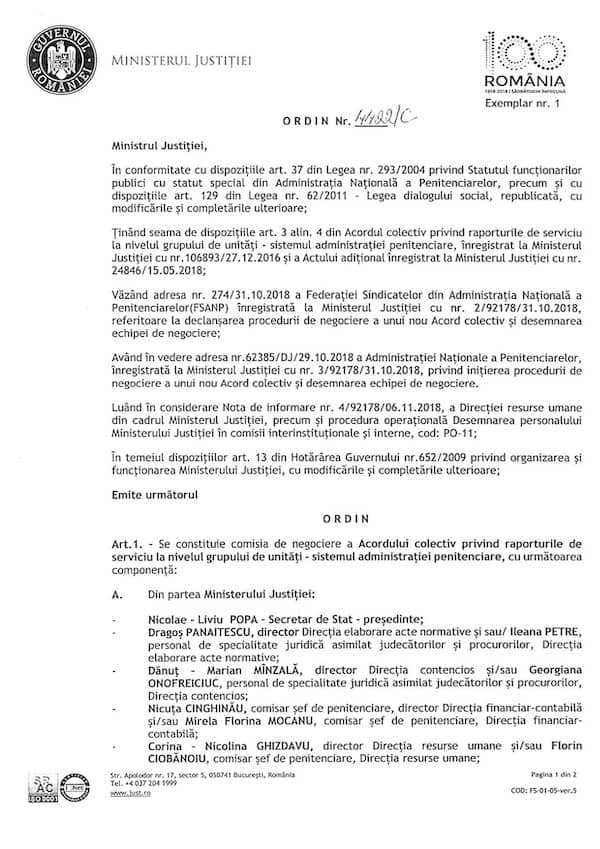 OMJ -Comisia de negociere a Acordului colectiv privind raporturile de serviciu la nivelul grupului de unități sitemul administratiei penitenciare