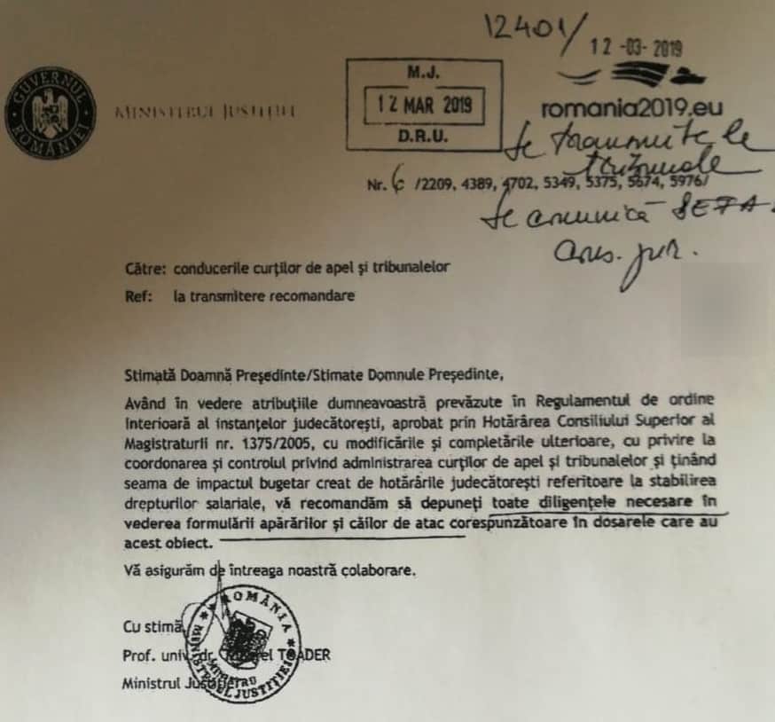 Adresa MJ cai de atac sentinte drepturi salariale