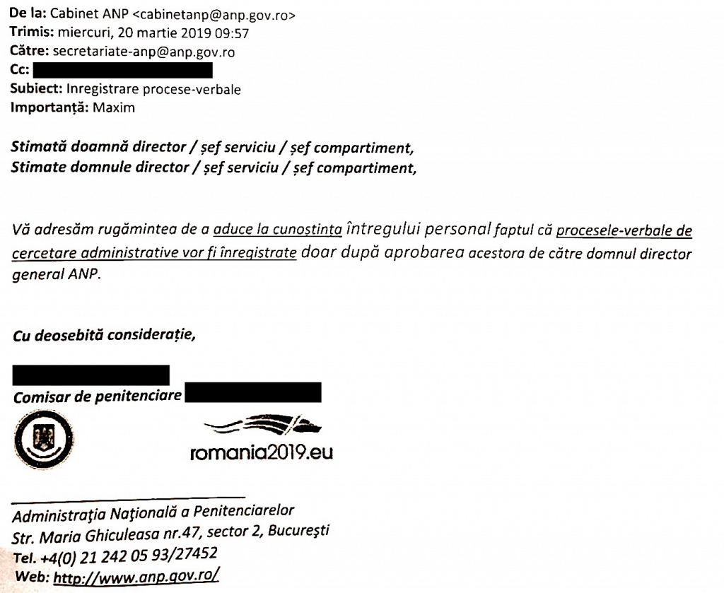 Dispozitie ANP inregistrare procese verbale dupa ce sunt prezentate directorului general