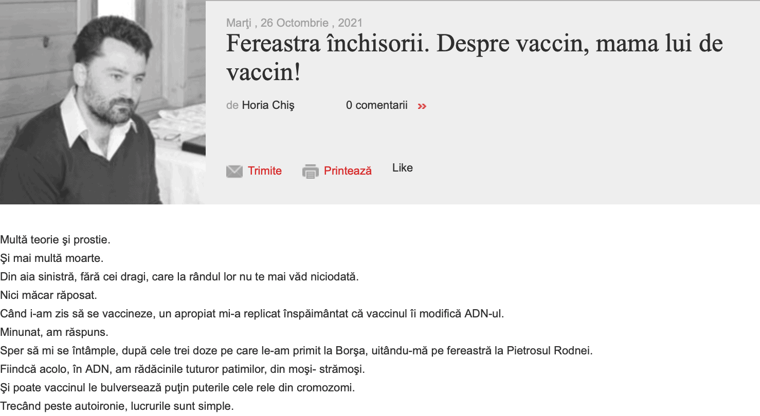 Fereastra închisorii. Despre vaccin, mama lui de vaccin!