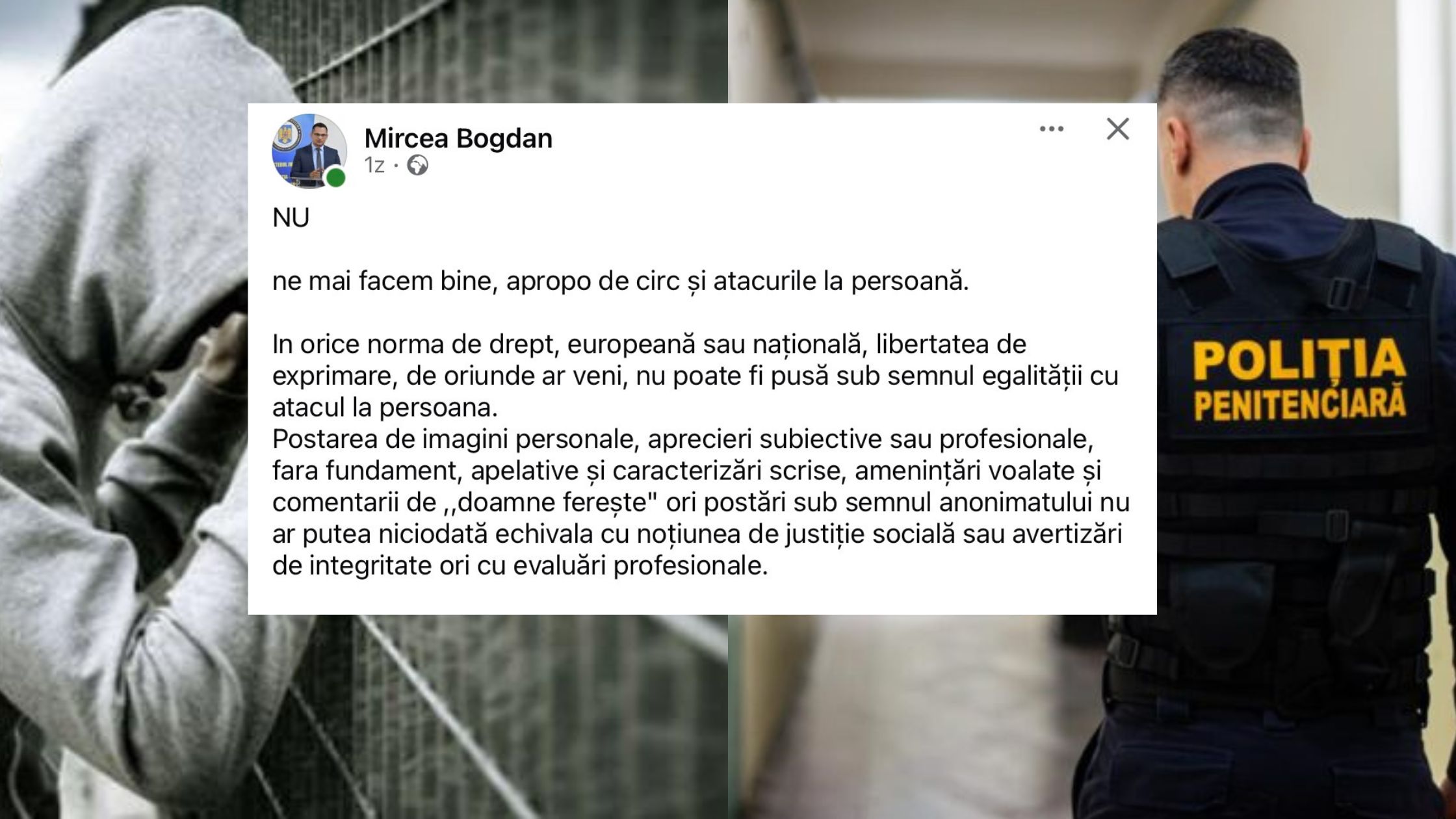 UNDE SE TERMINĂ POLIȚISTUL DE PENITENCIARE ȘI UNDE ÎNCEP APUCĂTURILE DE INFRACTOR? ȘANTAJ ȘI AMENINȚĂRI PE FACEBOOK, SUB ANONIMAT.